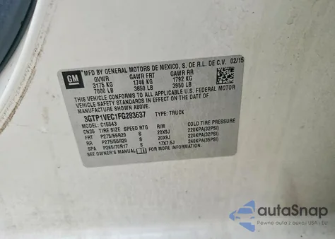 2015 GMC Sierra C1500 Slt из США, поврежденный, VIN 3GTP1VEC1FG283637